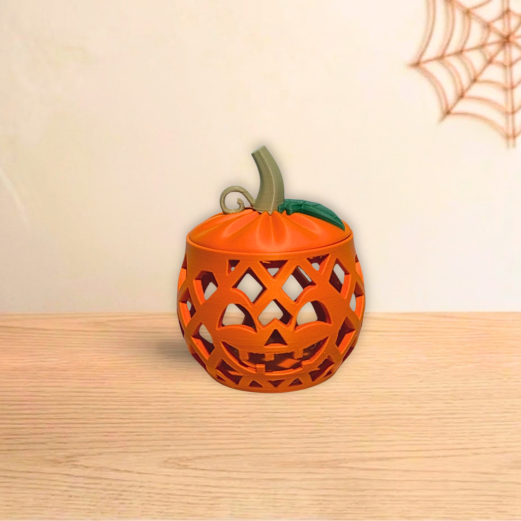 Orange Jack O'Lantern pumpkin holder with stem lid