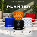 Palmetto Print Works planter collection: seven 3D printed succulent planter designs with drip trays