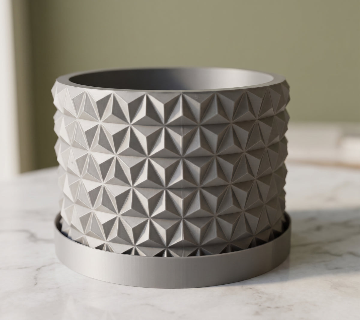 Gray Prism succulent planter with matching drip tray