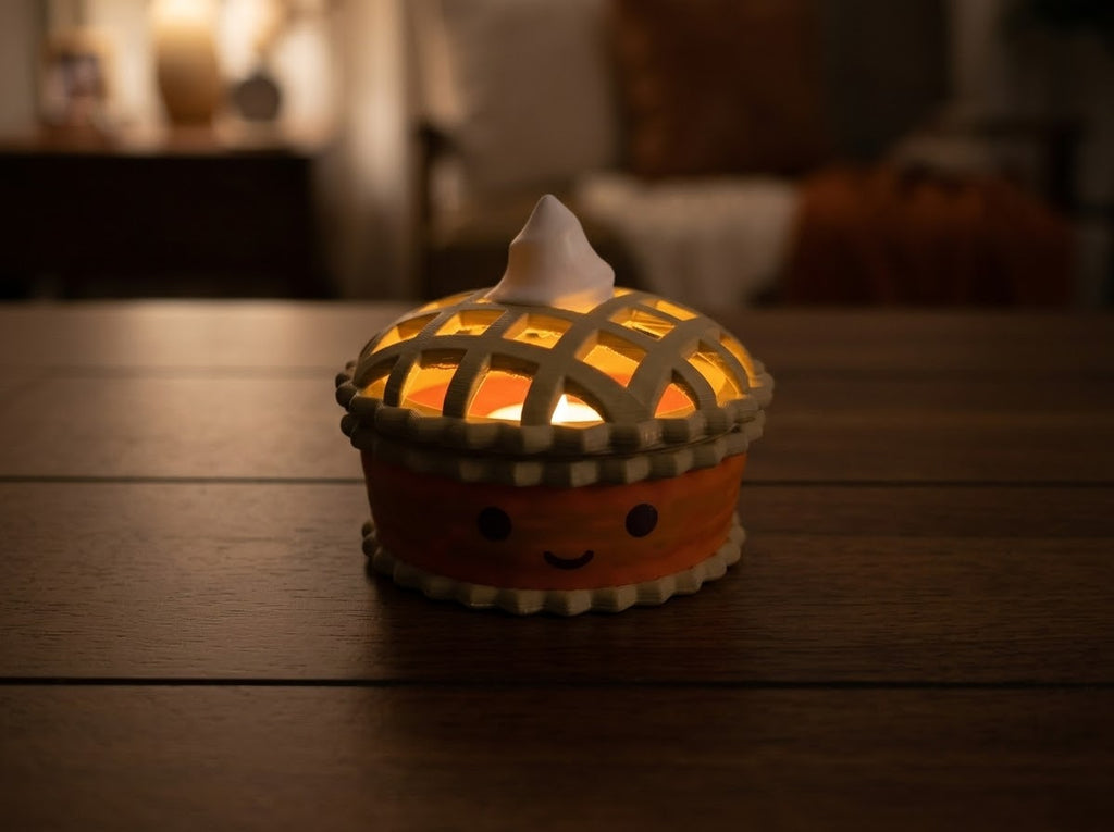 Pumpkin Pie holder glowing with an LED tea light