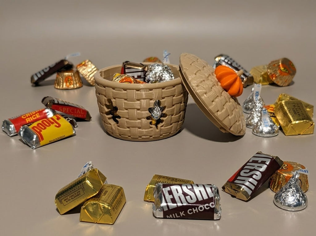 Pumpkin Basket candy holder with wrapped chocolates