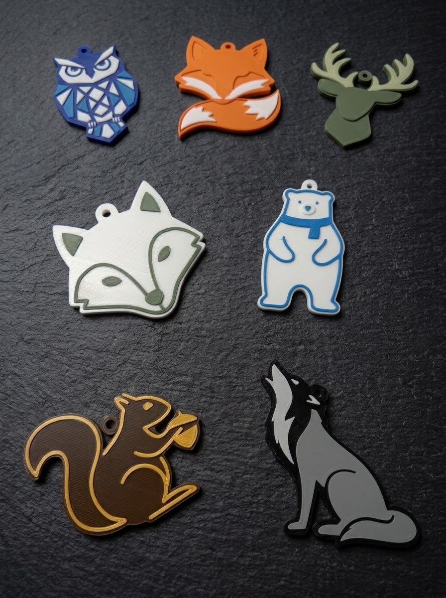 Winter Wildlife Set of seven ornaments: owl, foxes, deer head, polar bear, squirrel and wolf