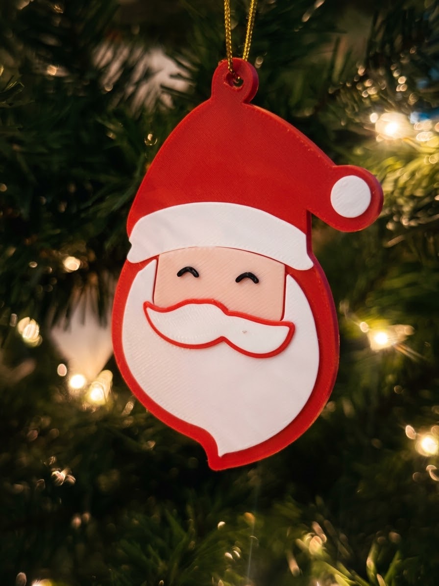 Santa face ornament on a Christmas tree
