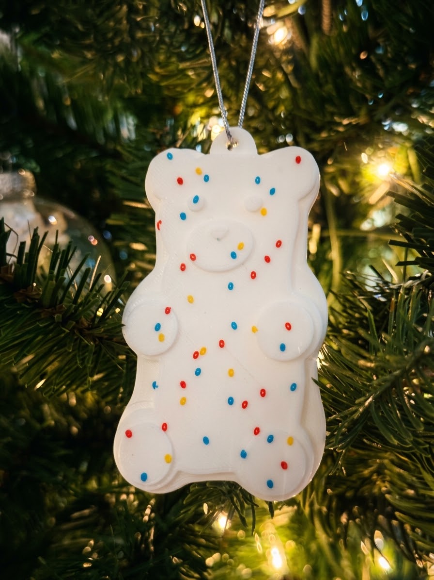 White sprinkle gummy bear ornament