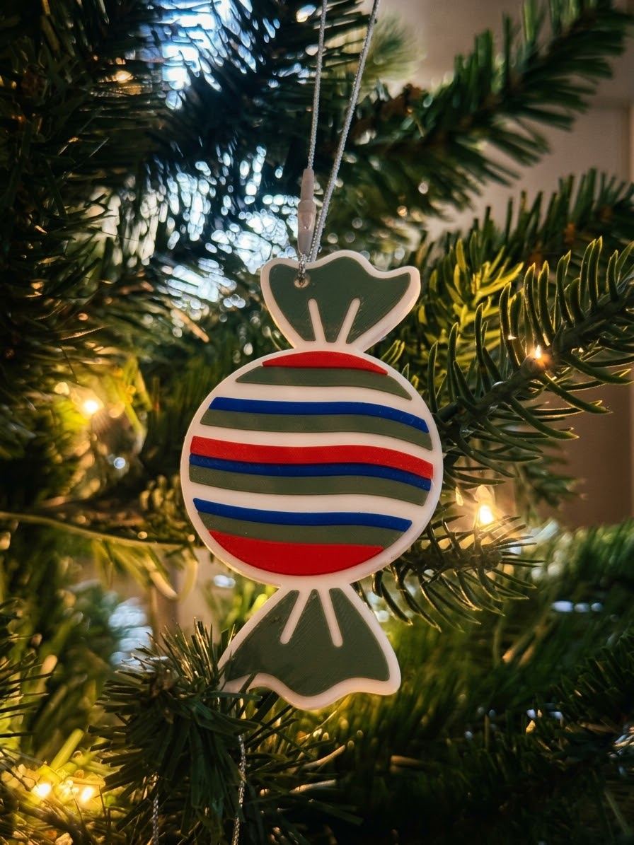 Striped candy wrapper ornament