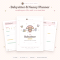 Printable Babysitter & Nanny Planner cover in blush pink pastel with teddy bear, rainbow and baby doodles, by Palmetto Print Works
